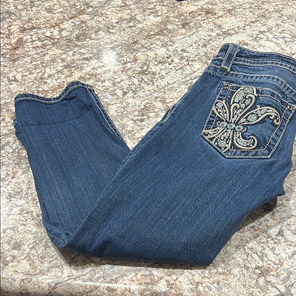 Miss Me Blue Boyfriend Jeans with Rhinestone Embellishments - Picture 12 of 12
